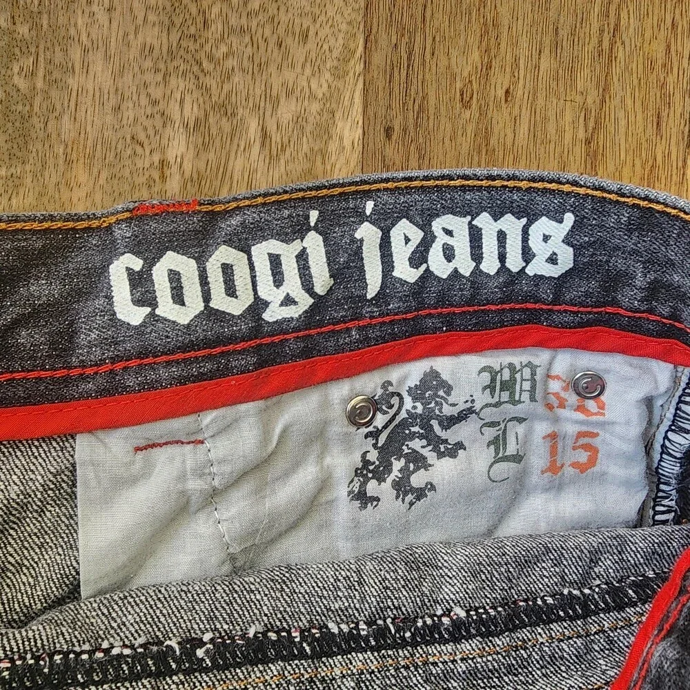 Coogi Shorts Mens 38 Gray Denim Bermuda Embroidered Logo Hip Hop Colorful